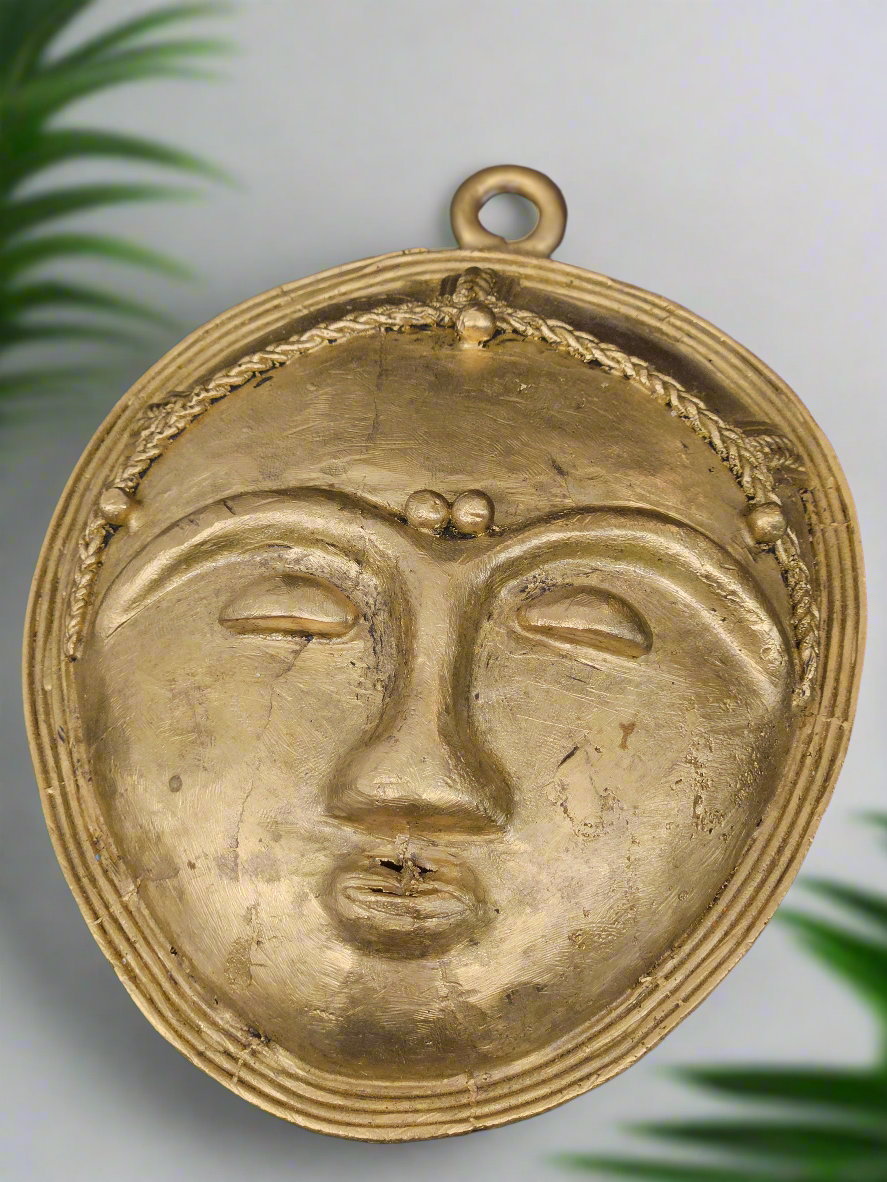 Handcrafted African Brass Mask | Tribal Wall Art 4.5"x6" | Authentic Home Decor