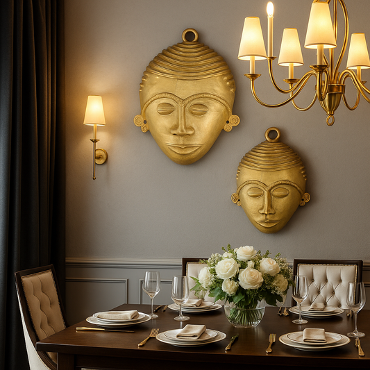 XLarge Ashanti Brass Wall Mask – Handcrafted in Ghana | 5.5" x 7.5" Authentic African Tribal Decor