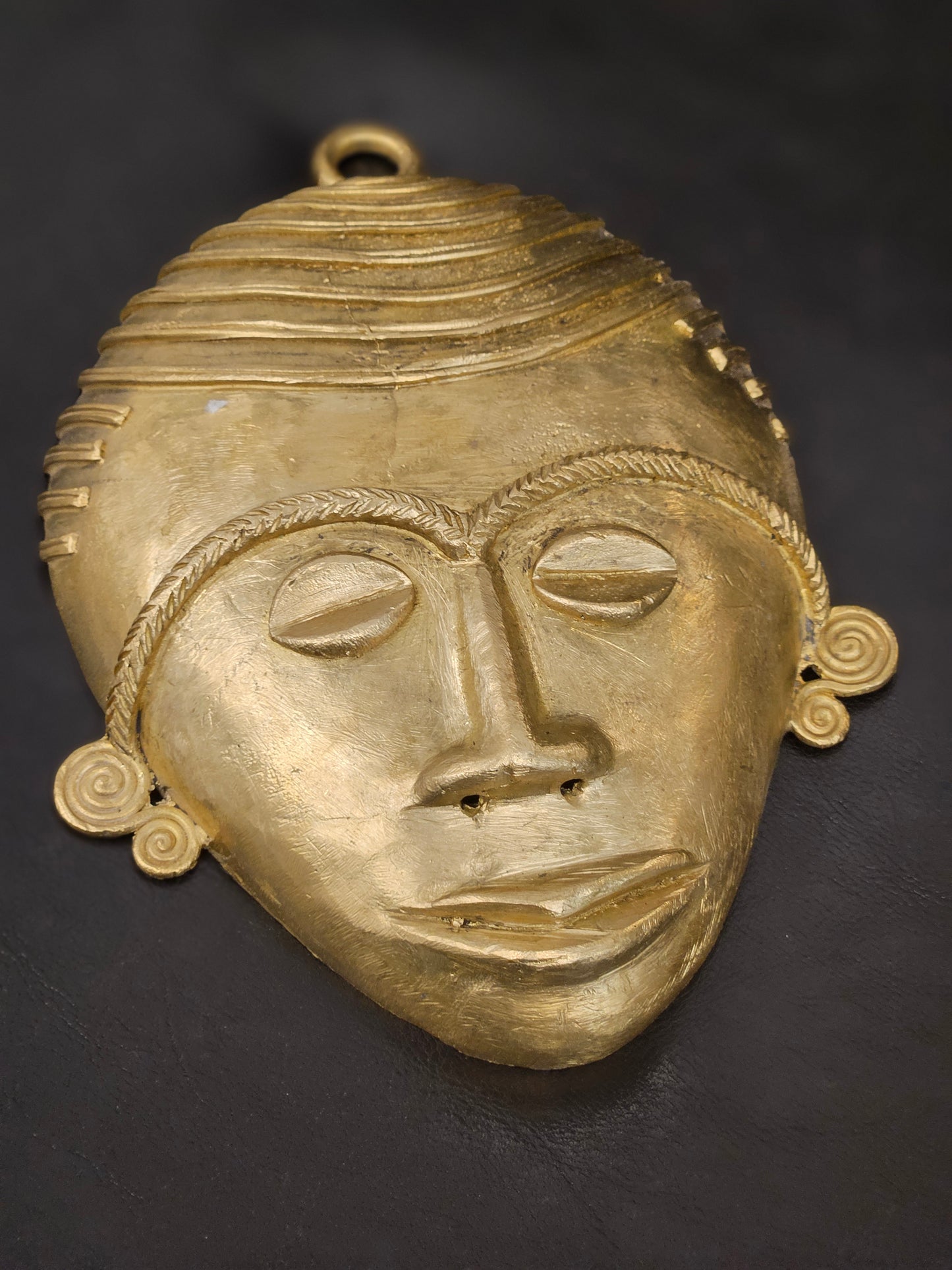XLarge Ashanti Brass Wall Mask – Handcrafted in Ghana | 5.5" x 7.5" Authentic African Tribal Decor