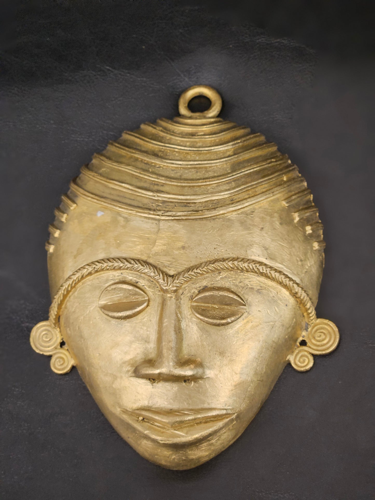 XLarge Ashanti Brass Wall Mask – Handcrafted in Ghana | 5.5" x 7.5" Authentic African Tribal Decor