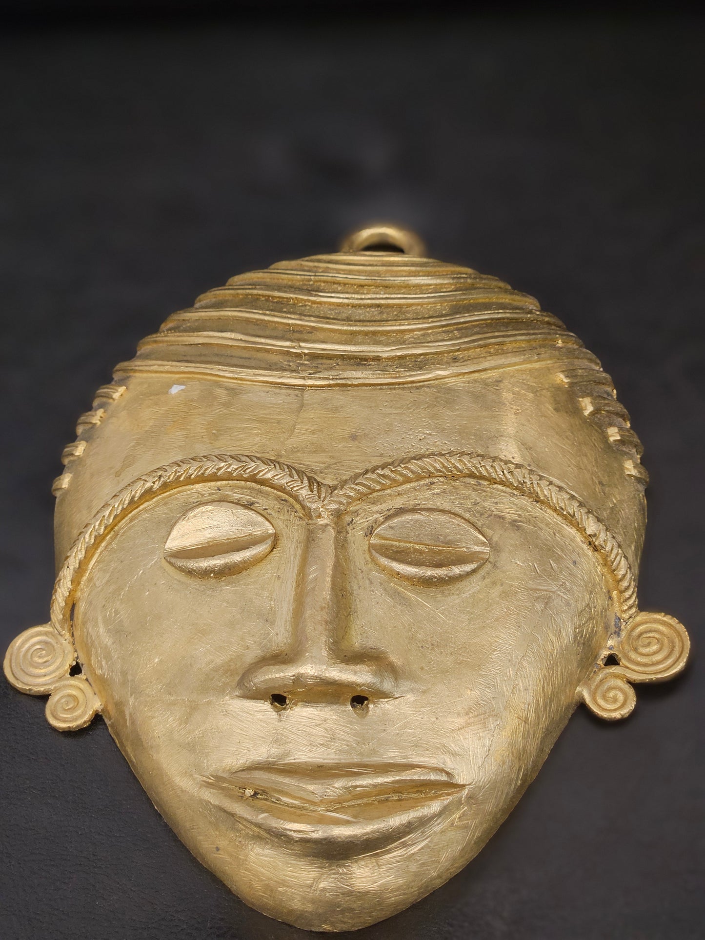 XLarge Ashanti Brass Wall Mask – Handcrafted in Ghana | 5.5" x 7.5" Authentic African Tribal Decor