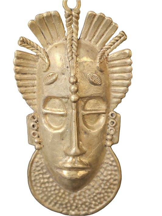 Authentic Handcrafted African Brass Mask – 9"x11" Wall Art | Tribal Home Décor, Cultural Heritage Sculpture