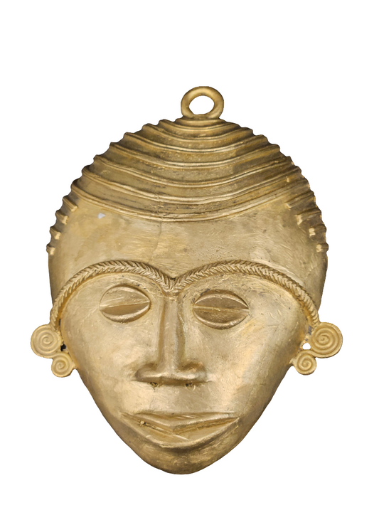 XLarge Ashanti Brass Wall Mask – Handcrafted in Ghana | 5.5" x 7.5" Authentic African Tribal Decor