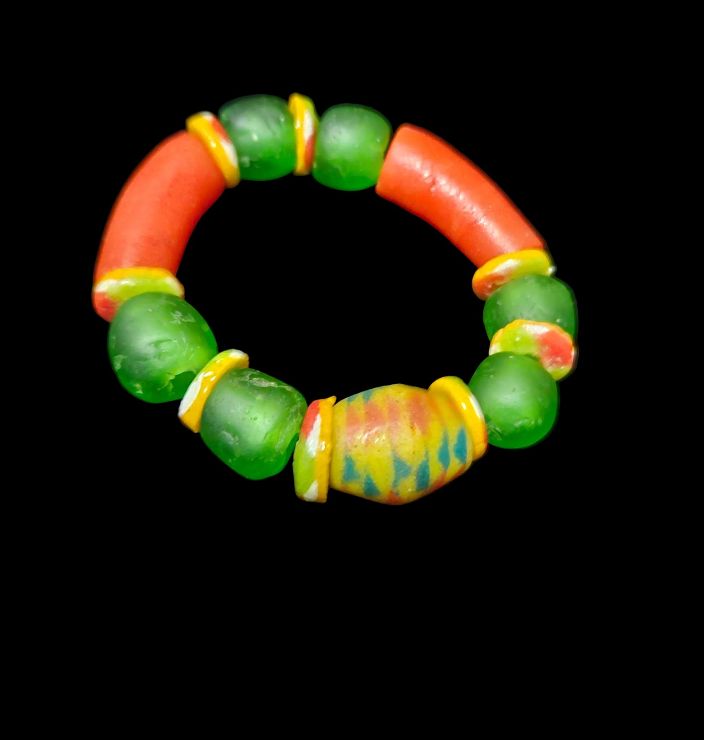 AACHEYOVA Women’s Bracelet – Handcrafted Red & Green Krobo Glass Beads | Christmas Gift (7–7.5”)