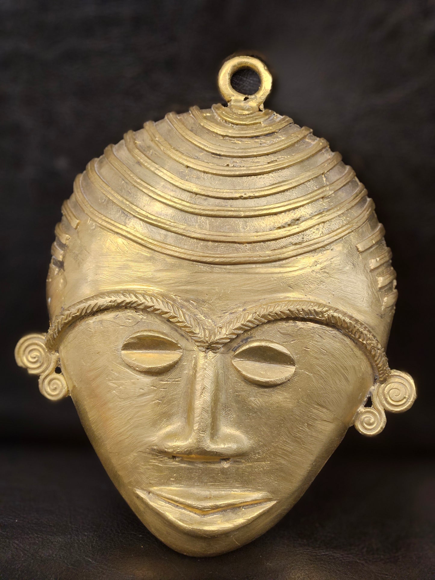 XLarge Ashanti Brass Wall Mask – Handcrafted in Ghana | 5.5" x 7.5" Authentic African Tribal Decor
