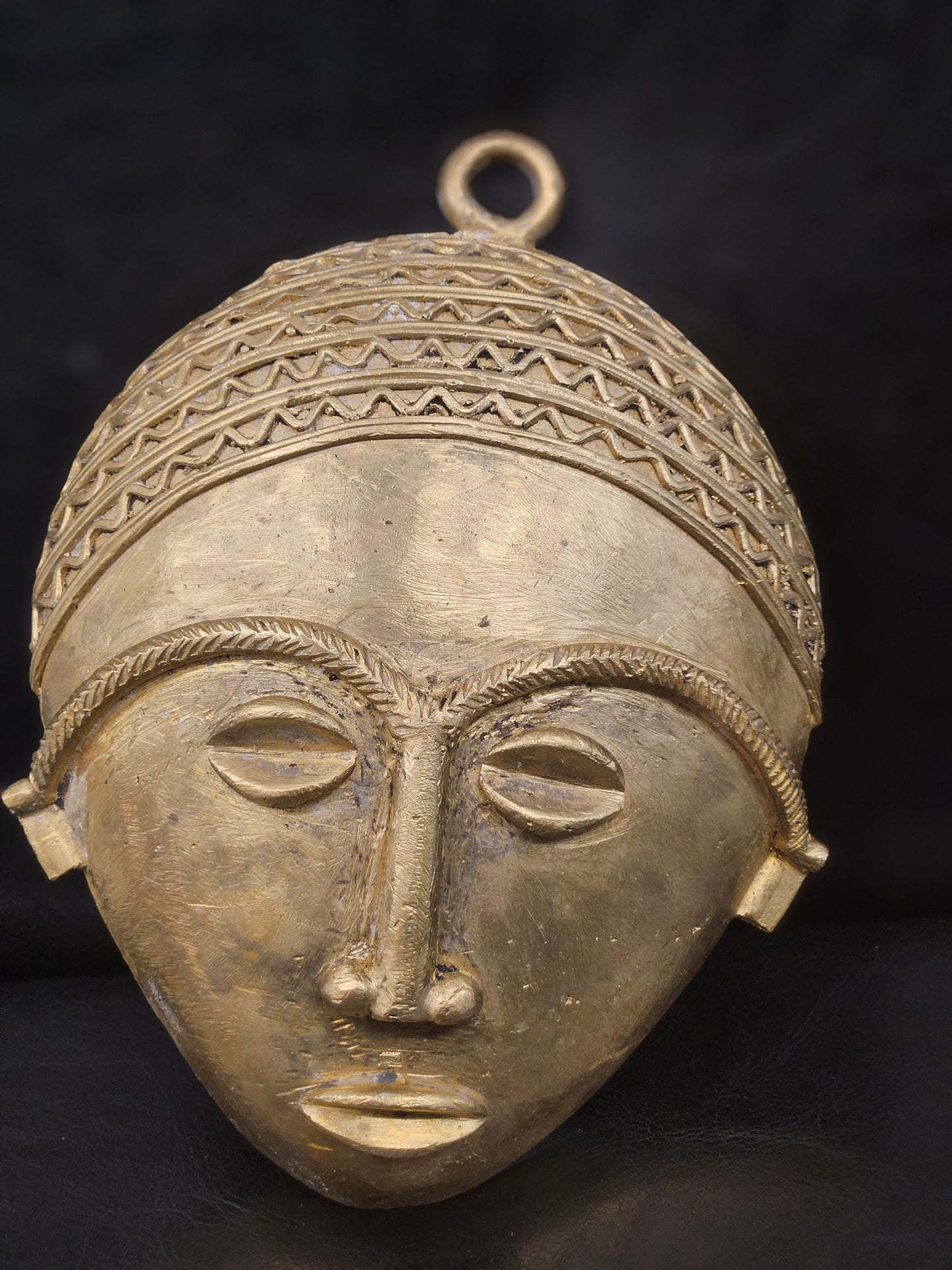 African Brass Wall Mask – Handmade in Ghana | 5.5" x 7.5" Tribal Decor