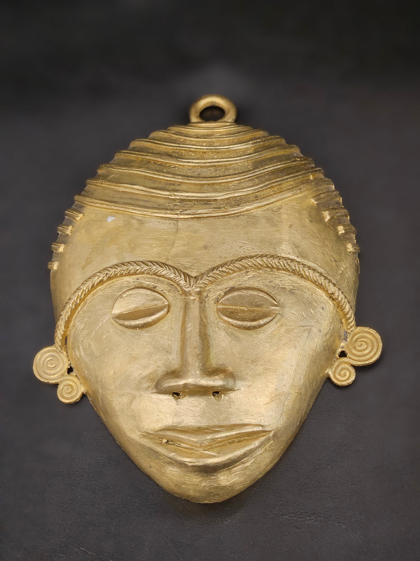 XLarge Ashanti Brass Wall Mask – Handcrafted in Ghana | 5.5" x 7.5" Authentic African Tribal Decor