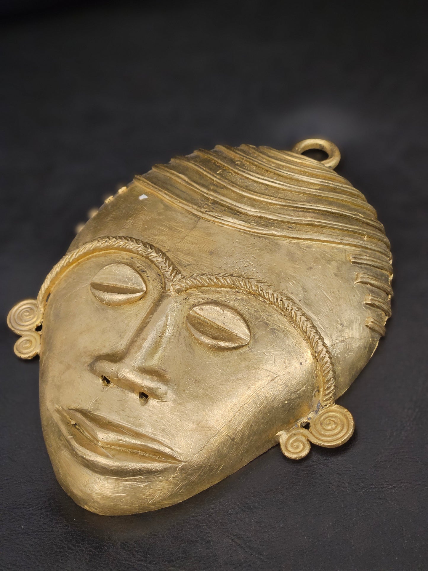 XLarge Ashanti Brass Wall Mask – Handcrafted in Ghana | 5.5" x 7.5" Authentic African Tribal Decor