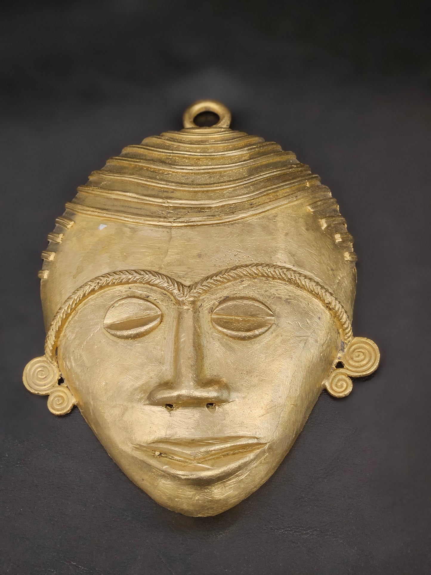 XLarge Ashanti Brass Wall Mask – Handcrafted in Ghana | 5.5" x 7.5" Authentic African Tribal Decor