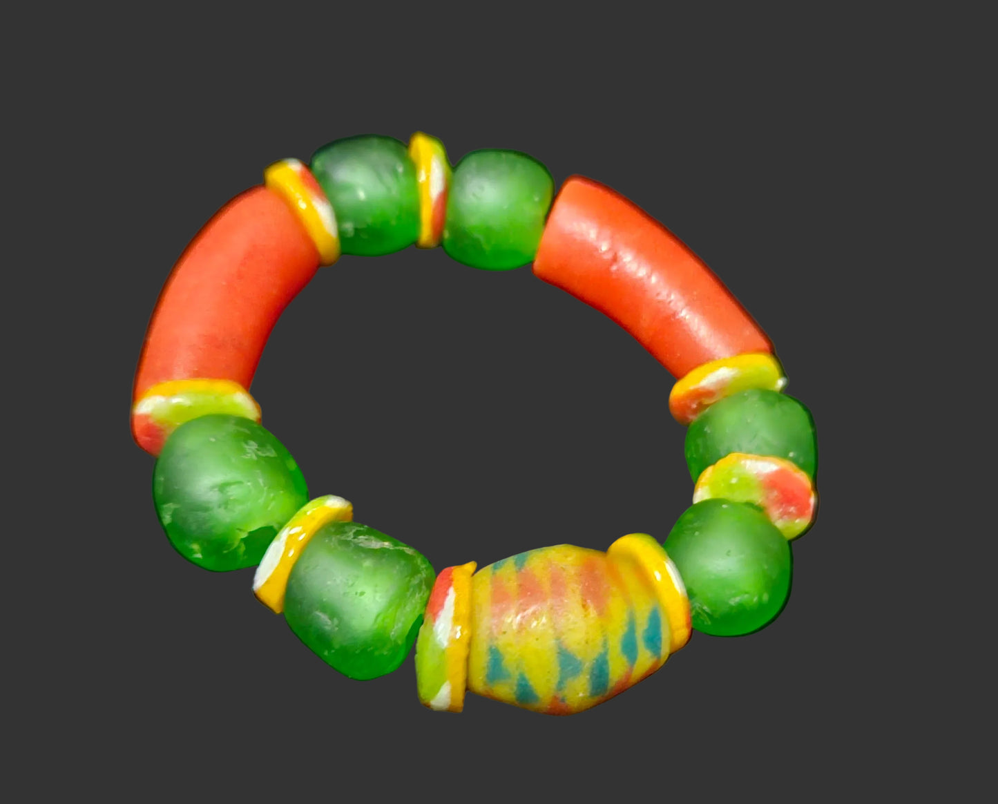 AACHEYOVA Women’s Bracelet – Handcrafted Red & Green Krobo Glass Beads | Christmas Gift (7–7.5”)